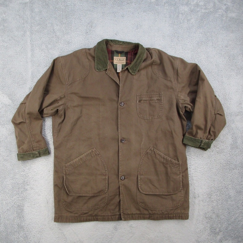 LL Bean Mens XXL Tall Original Field Coat Brown Cotton Canvas Plaid Lined JU79
